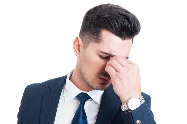 Salesman or broker having a headache and stress migraine — Stock Photo, Image