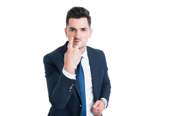 Businessman making look into my eyes and pay attention gesture — Stock Photo, Image