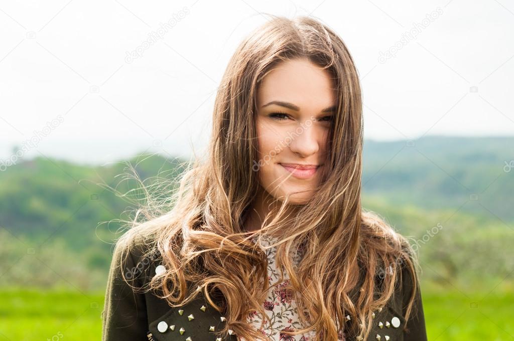 Close-up of lovely female enjoying a day in nature