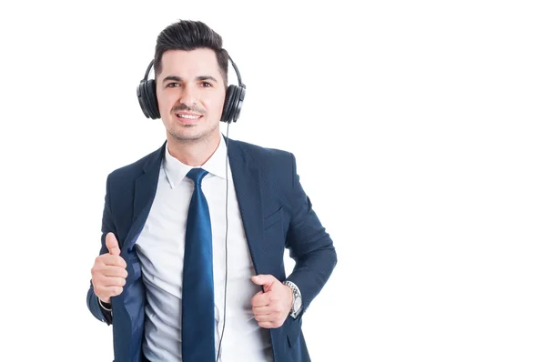 Retrato de empresario alegre con auriculares —  Fotos de Stock