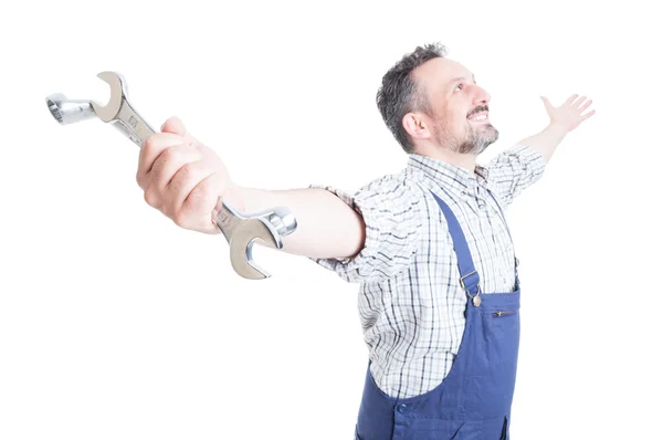 Positive feelings with happy mechanic enjoying his achievement — Stock Photo, Image