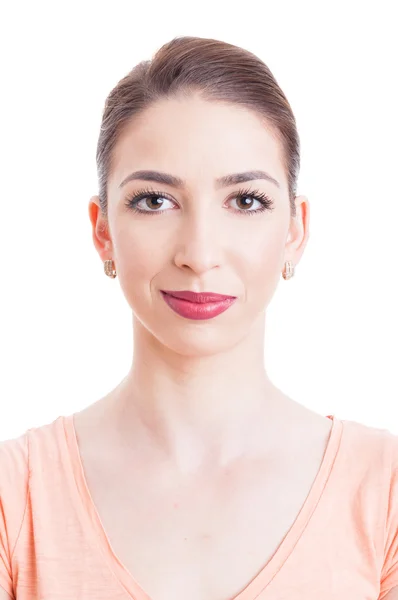 Volto di bella donna sorridente con trucco — Foto Stock