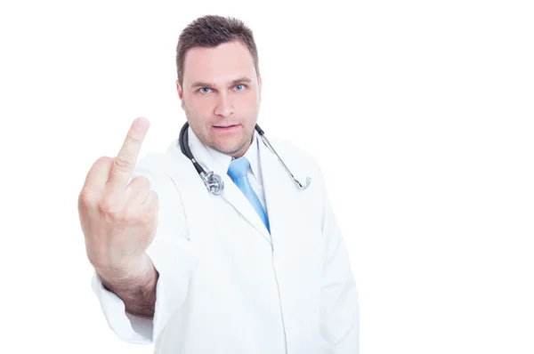 Male doctor showing middle finger gesture — Stock Photo, Image
