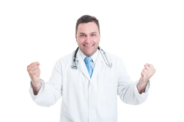 Male medic or doctor feeling winner, enthusiastic and happy — Stock Photo, Image