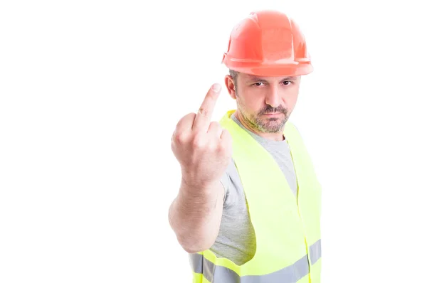 傲慢的年轻工人或生成器显示做出侮辱性手势 — 图库照片
