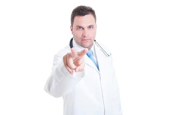 Male medic making I see you gesture with two fingers — Stock Photo, Image