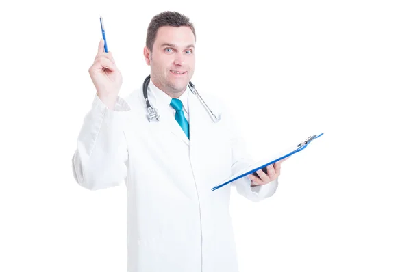 Male medic having a great idea holding clipboard — Stock Photo, Image