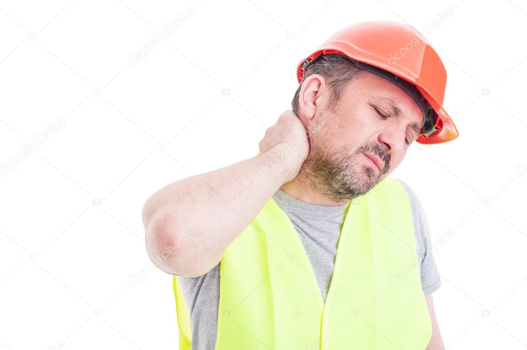 Portrait of tensed young constructor feeling exhausted