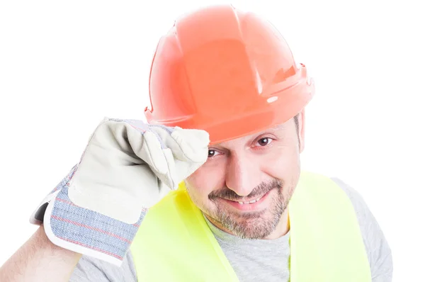 Welcoming concept with handsome builder in closeup — Stock Photo, Image