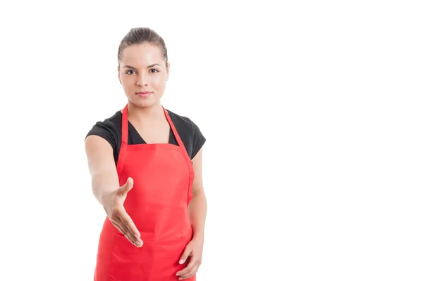 Welcoming or agreement concept with woman employee — Stock Photo, Image