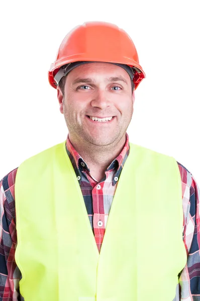 Retrato de engenheiro feliz posando em roupas de segurança — Fotografia de Stock