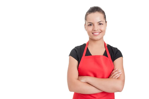 Katlanmış kolları ile ayakta emin sevimli çalışan