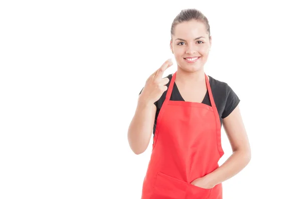 Mooie lachende werknemer houdt vingers gekruist — Stockfoto