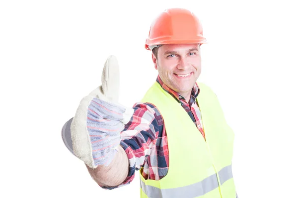 Constructor exitoso sonriendo y mostrando el pulgar hacia arriba —  Fotos de Stock