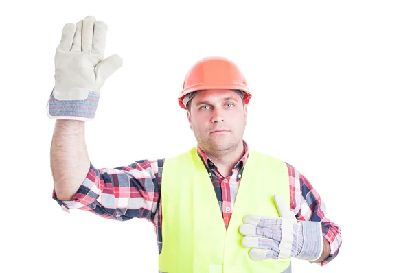 Construtor masculino jurando ou fazendo juramento — Fotografia de Stock