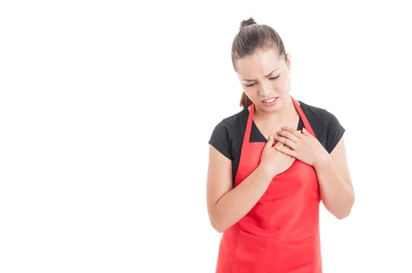 Stressade unga medarbetare har bröstsmärta — Stockfoto