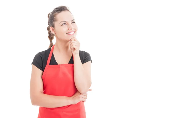 Sorrindo empregado feminino planejando algo — Fotografia de Stock