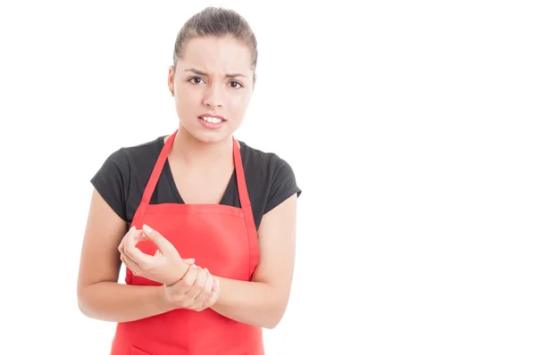 Female employee suffering from wrist pain — Stock Photo, Image