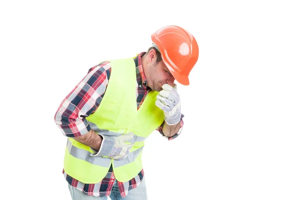 Builder with stomach problem is about to vomit — Stock Photo, Image