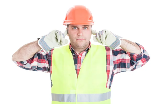 No escuche mal concepto con constructor masculino atractivo — Foto de Stock