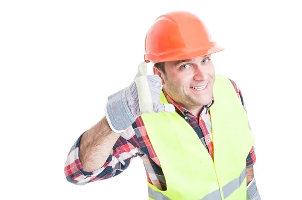 Handsome builder doing a call gesture — Stock Photo, Image