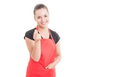 Genç neşeli çalışan zengin bir jest yapıyor