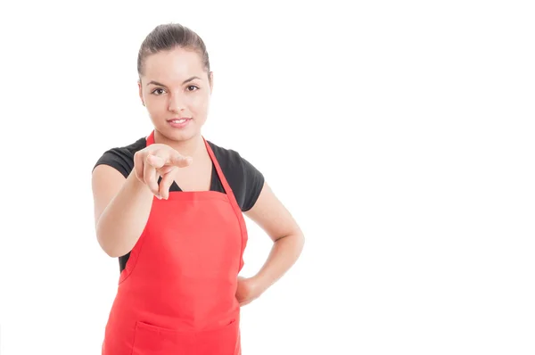 Attraente venditore di supermercati donna che ti supervisiona — Foto Stock