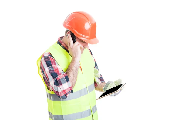 Multitasking concept with constructor with phone and tablet — Stock Photo, Image