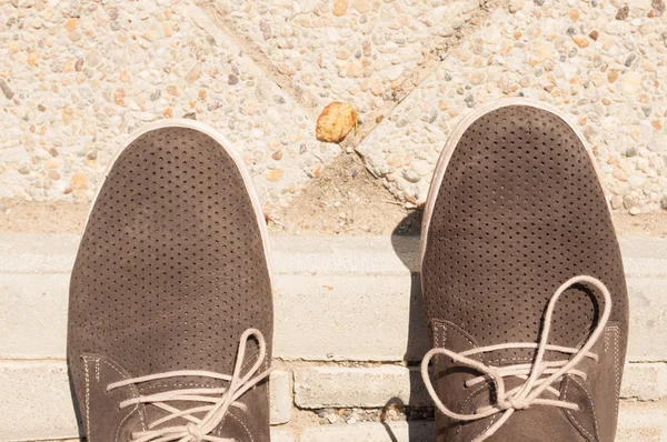 Up view of man shoes waiting or standing — Stock Photo, Image