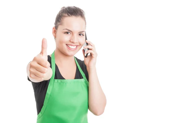 Smiling attractive employee calling somebody — Stock Photo, Image