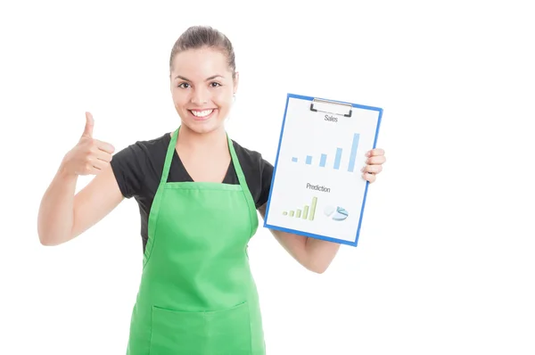 Jonge supermarkt werknemer houden Klembord papier verslag — Stockfoto