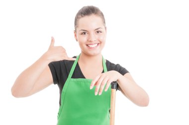 Güzel genç kız ile Temizlik Hizmetleri kavramı