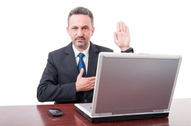 Confidend businessman swearing or promise something clipart