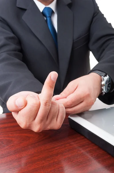 Business man doing offensive gesture in closeup — Stock Photo, Image