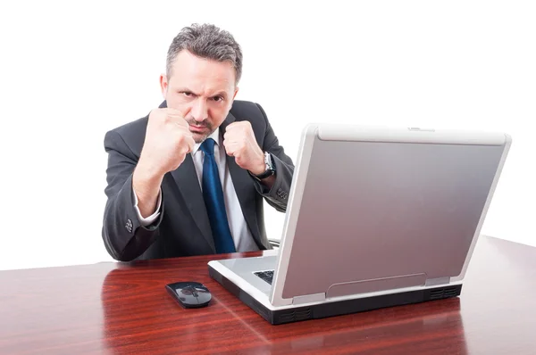 Mad stock broker showing fists — Stock Photo, Image