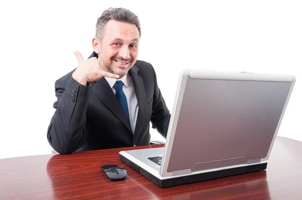 Attractive lawyer doing call gesture with hand — Stock Photo, Image