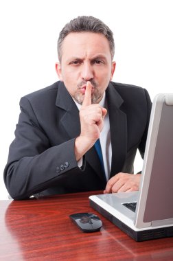 Young lawyer making silence gesture clipart