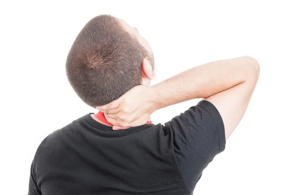 Rear view on male employee with neck injury — Stock Photo, Image