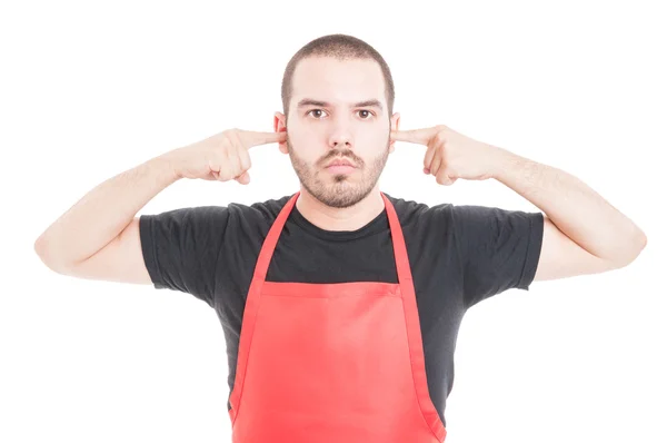 Hear no evil concept with handsome employee — Stock Photo, Image