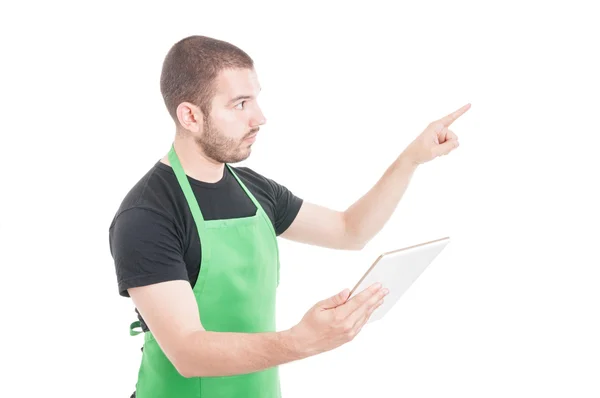 Professional clerk indicate or showing something — Stock Photo, Image