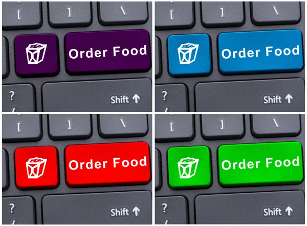 Online boodschappen bestellen concept met voedsel bestelknop — Stockfoto