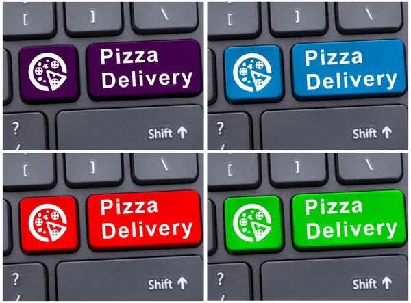 Online order concept with pizza delivery button — Stock Photo, Image