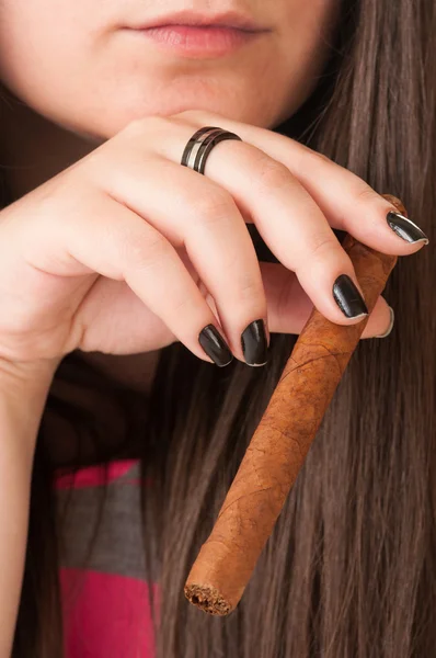 Woman holding a cigar — Stock Photo, Image