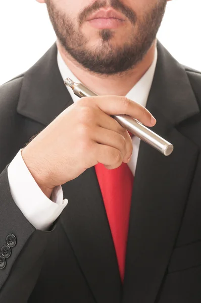 Business man smoking electronic cigarette — Stock Photo, Image