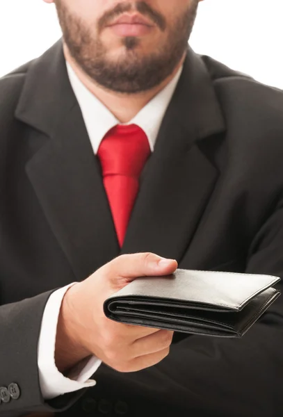 Człowiek biznesu pokazano jego portfel — Zdjęcie stockowe