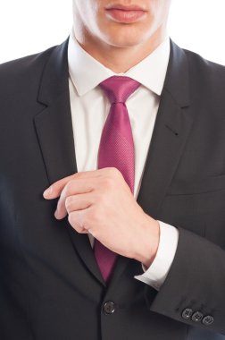 şık iş erkek model takım elbise ceketi sabitleme