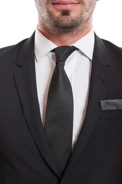 Closeup of suit, necktie, and beard chin — Stock Photo, Image