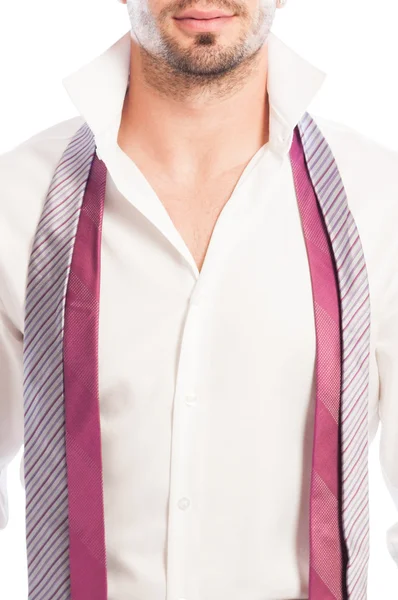 Närbild av öppen skjorta och två slipsar — Stockfoto