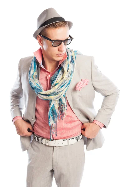 Fashionable male model wearing grey suit — Stock Photo, Image