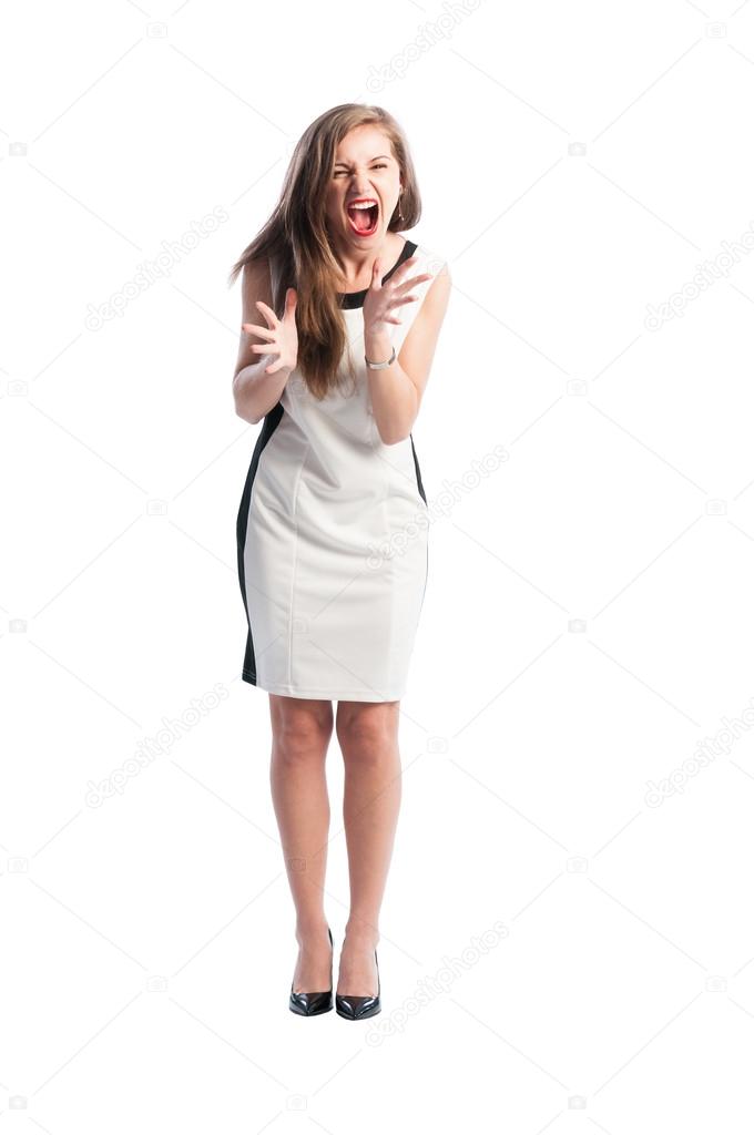 Full body of a woman screaming
